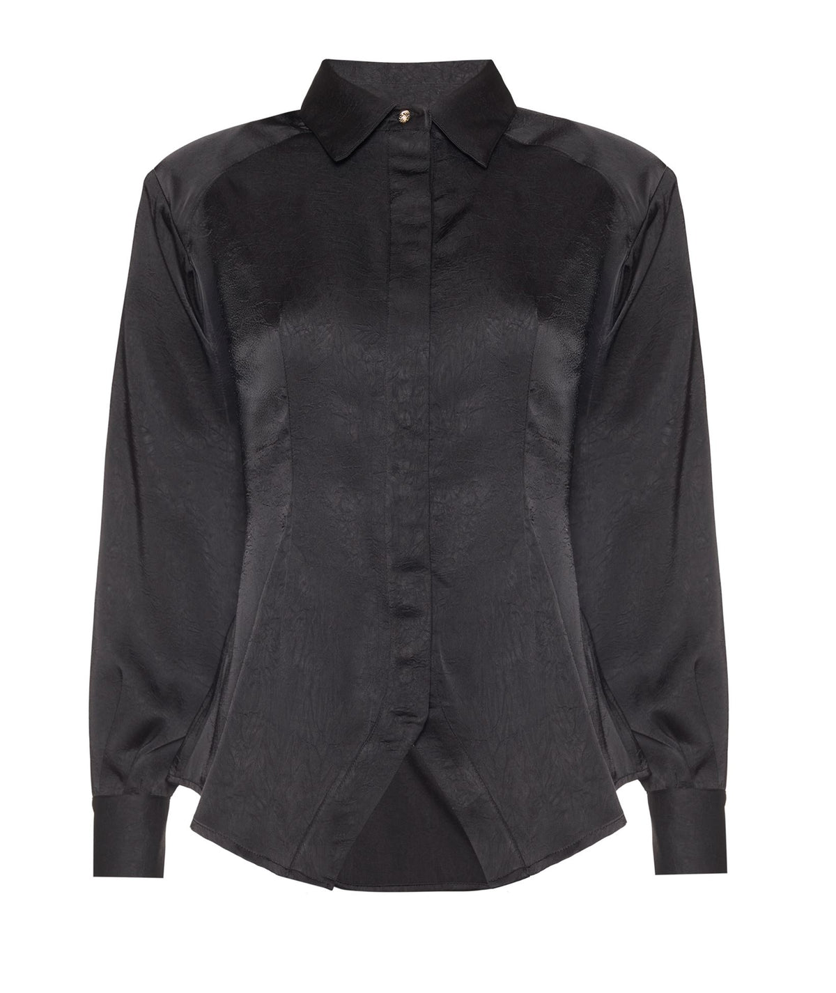 Mallory The Label | Black satin Coyote padded shirt with belt