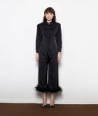 Mallory The Label | Black satin Coyote padded shirt with belt