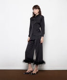 Mallory The Label | Black satin Coyote padded shirt with belt