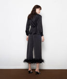 Mallory The Label | Black satin Coyote padded shirt with belt