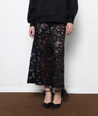Mallory The Label | Black lace sequined Nora midi skirt