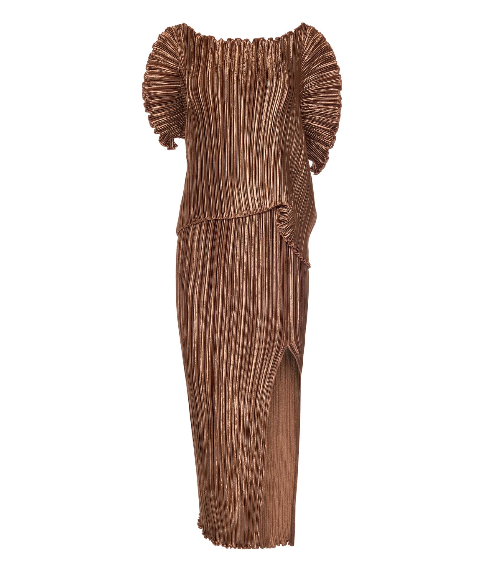Daphne Valente | Bronze metallic Magnet pleated midi dress Daphne Valente 968793001