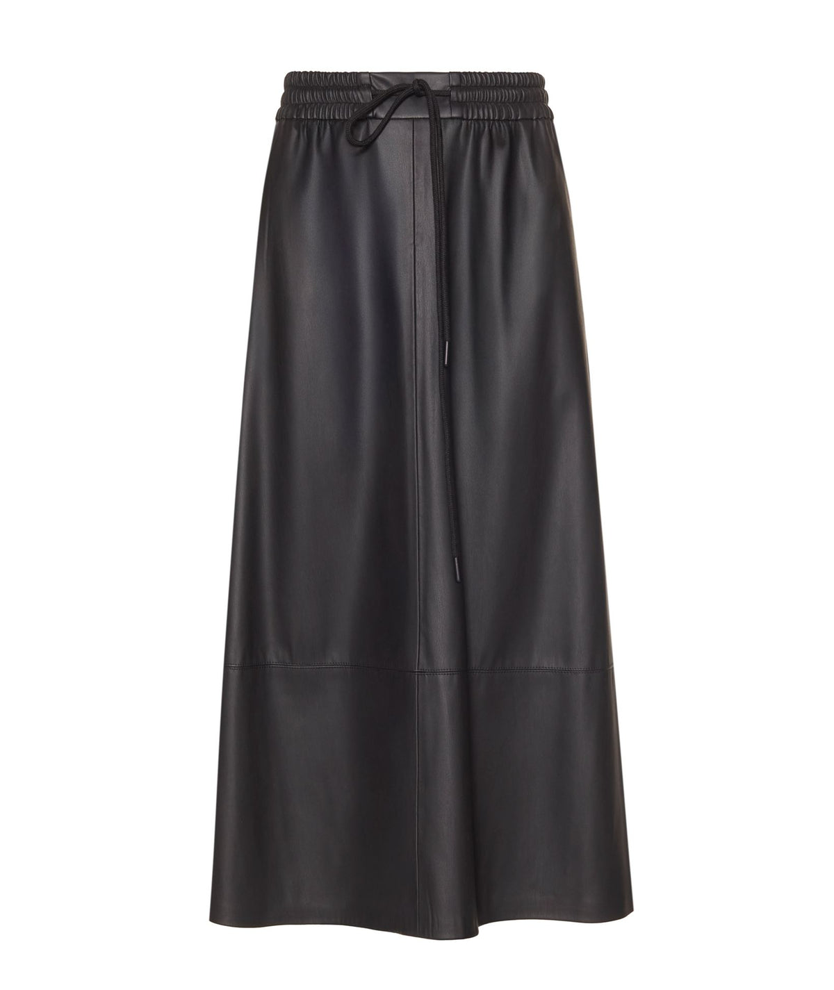 Milla | Black faux leather elastic waist midi skirt