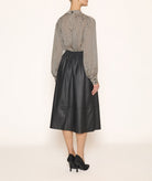 Milla | Black faux leather elastic waist midi skirt