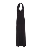 Imaya | Black jersey embroidered halter Naomi maxi dress