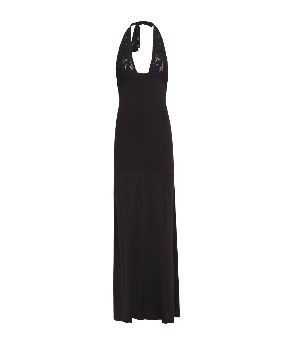 Imaya | Black jersey embroidered halter Naomi maxi dress