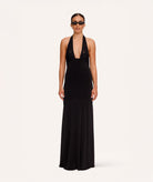 Imaya | Black jersey embroidered halter Naomi maxi dress