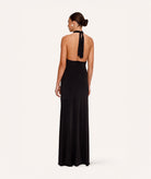 Imaya | Black jersey embroidered halter Naomi maxi dress