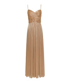 Costarellos | Beige gold lurex georgette draped Sireen gown