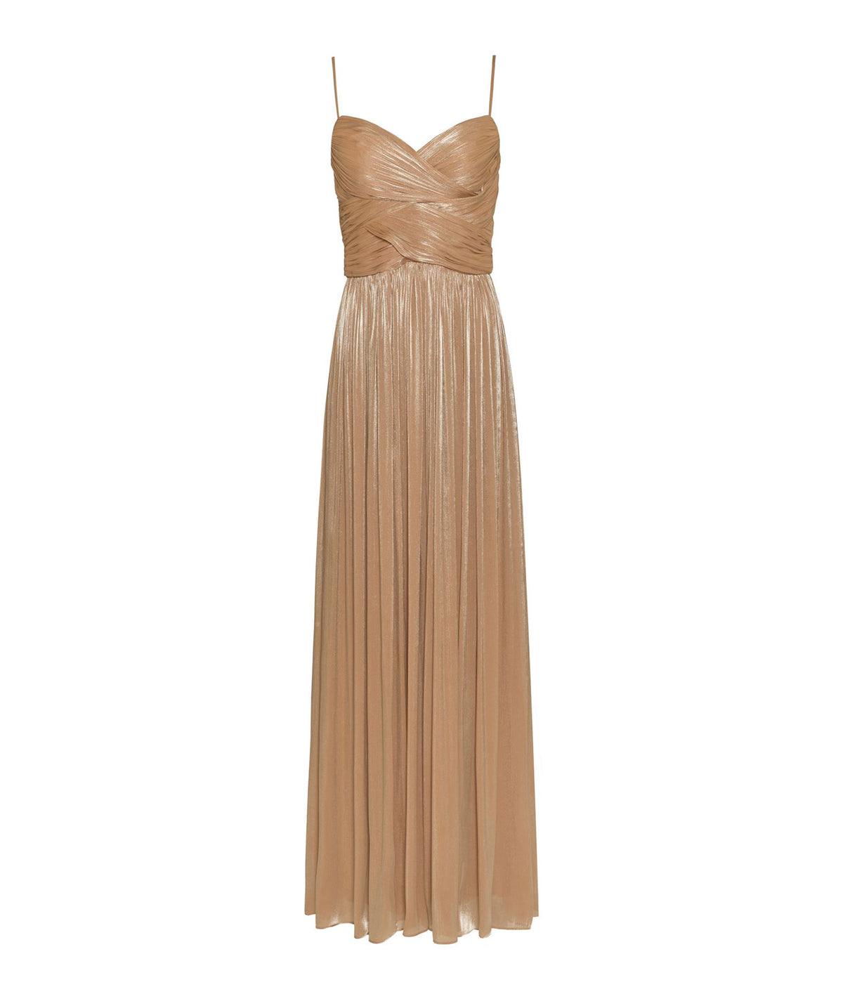 Costarellos | Beige gold lurex georgette draped Sireen gown