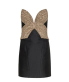 Costarellos | Black gold silk-blend mikado Tala mini dress