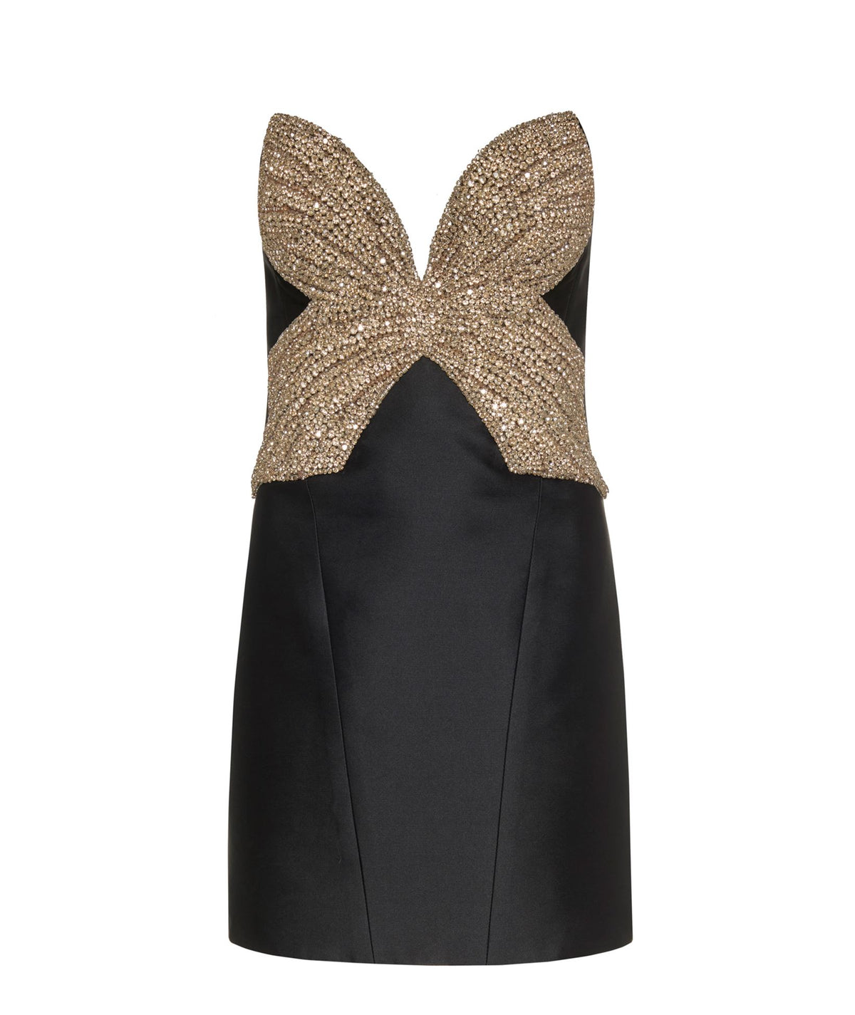 Costarellos | Black gold silk-blend mikado Tala mini dress