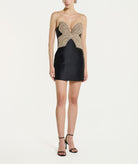 Costarellos | Black gold silk-blend mikado Tala mini dress