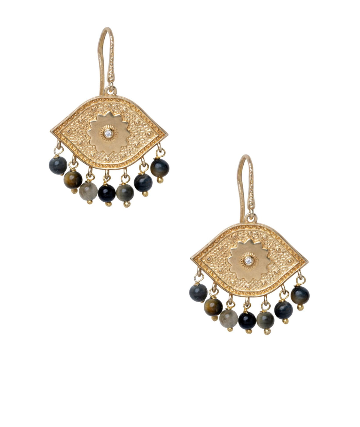 Antonia Karra | Paisley gold-plated silver earrings - cat's eye