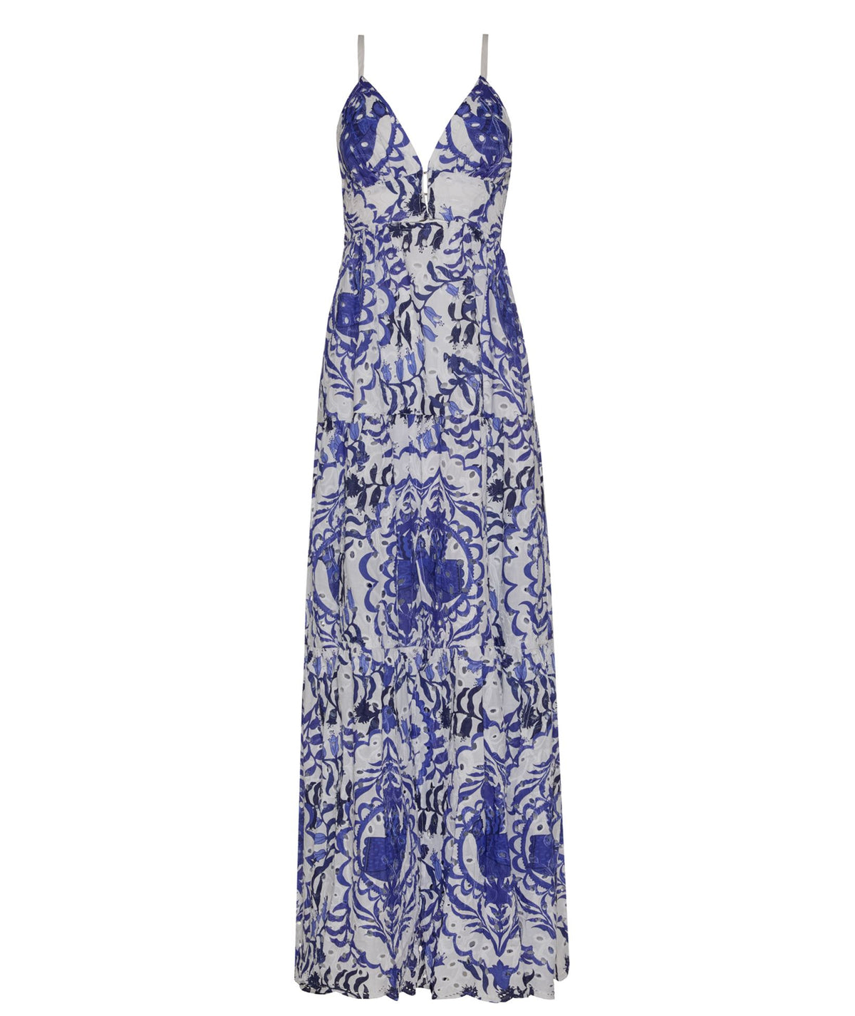Pearl & Caviar | Blue white printed broderie cotton Portaria maxi dress