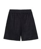 Greek Archaic Kori | Black gold linen embroidered Feather shorts