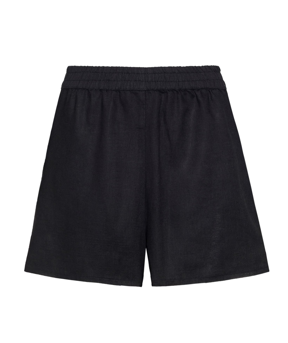 Greek Archaic Kori | Black gold linen embroidered Feather shorts