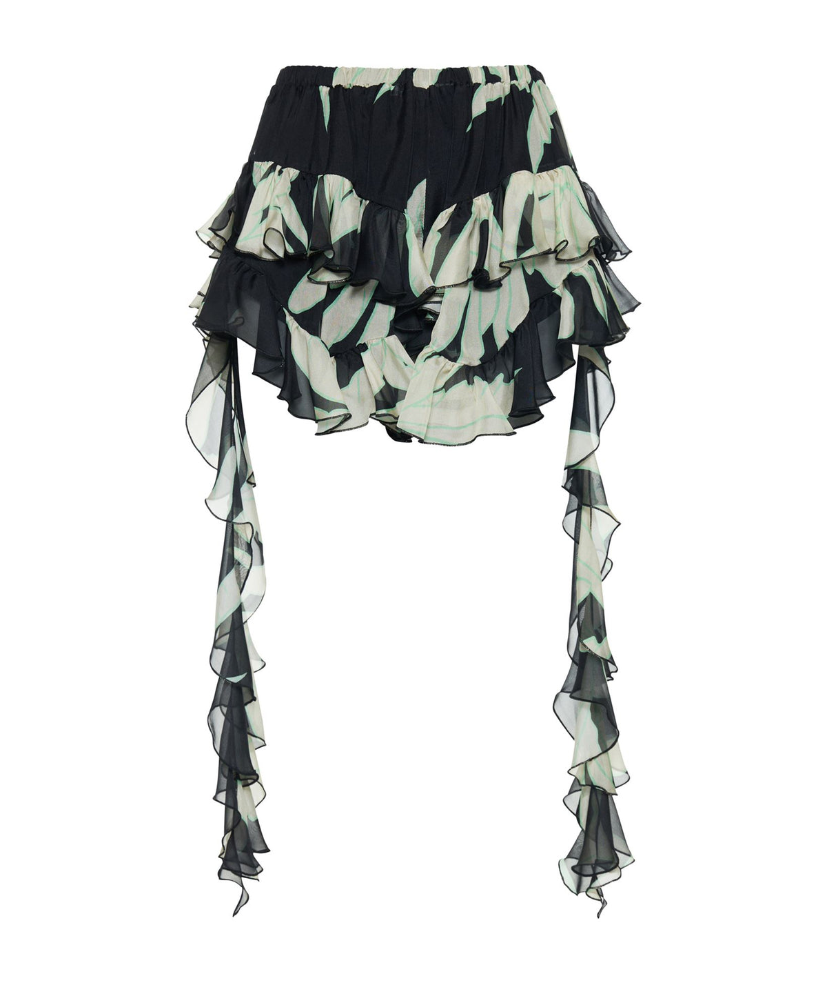 Lace | Black printed silk Aveline ruffled shorts
