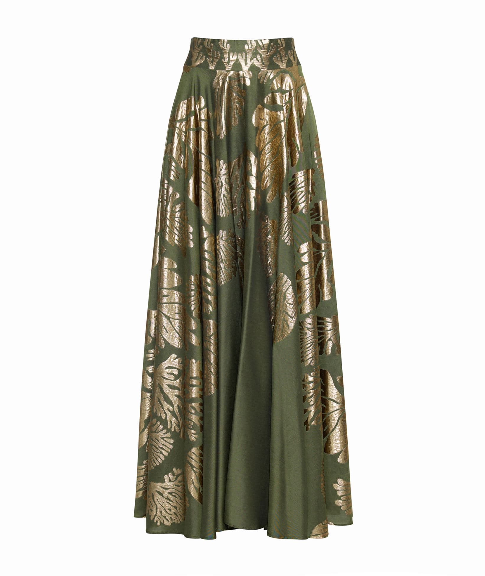 Lace | Olive gold printed Sirena maxi skirt Lace