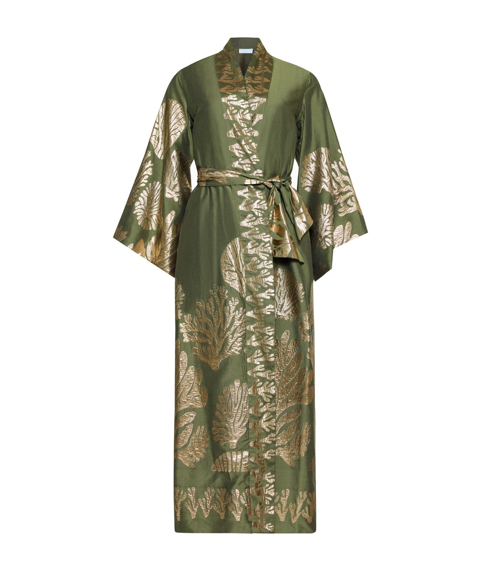 Lace | Olive gold printed Maravelle belted kimono Lace