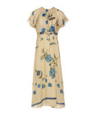 Cristina Beautiful Life | Beige blue floral cotton-silk Lucia midi dress