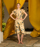 Cristina Beautiful Life | Beige blue floral cotton-silk Lucia midi dress
