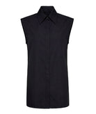 CKontova | Black cotton poplin sleeveless shirt dress