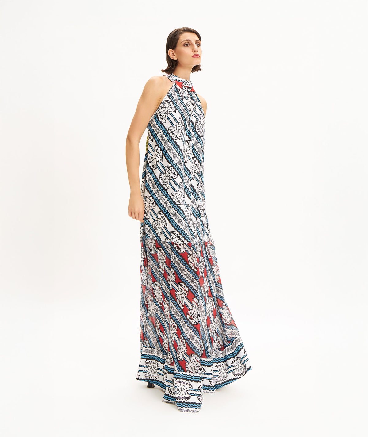 The Artians | Multicolor printed Choikon halter maxi dress