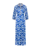 The Artians | Blue printed Keramefs belted maxi dress