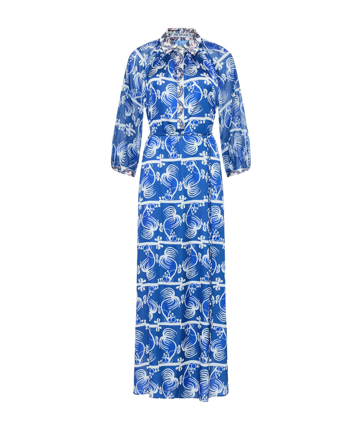 The Artians | Blue printed Keramefs belted maxi dress