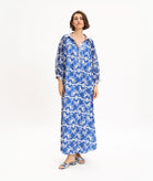 The Artians | Blue printed Keramefs belted maxi dress