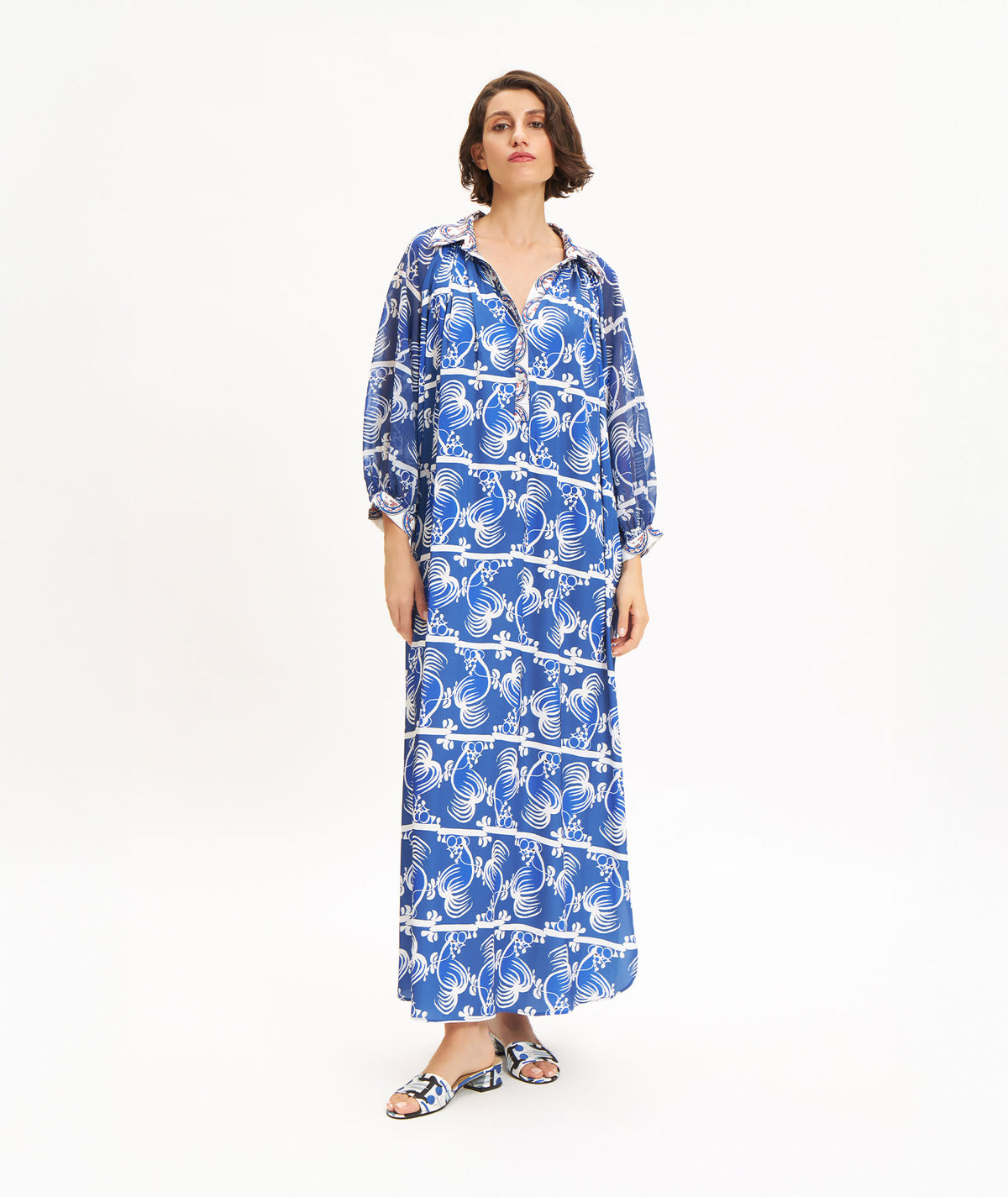 The Artians | Blue printed Keramefs belted maxi dress