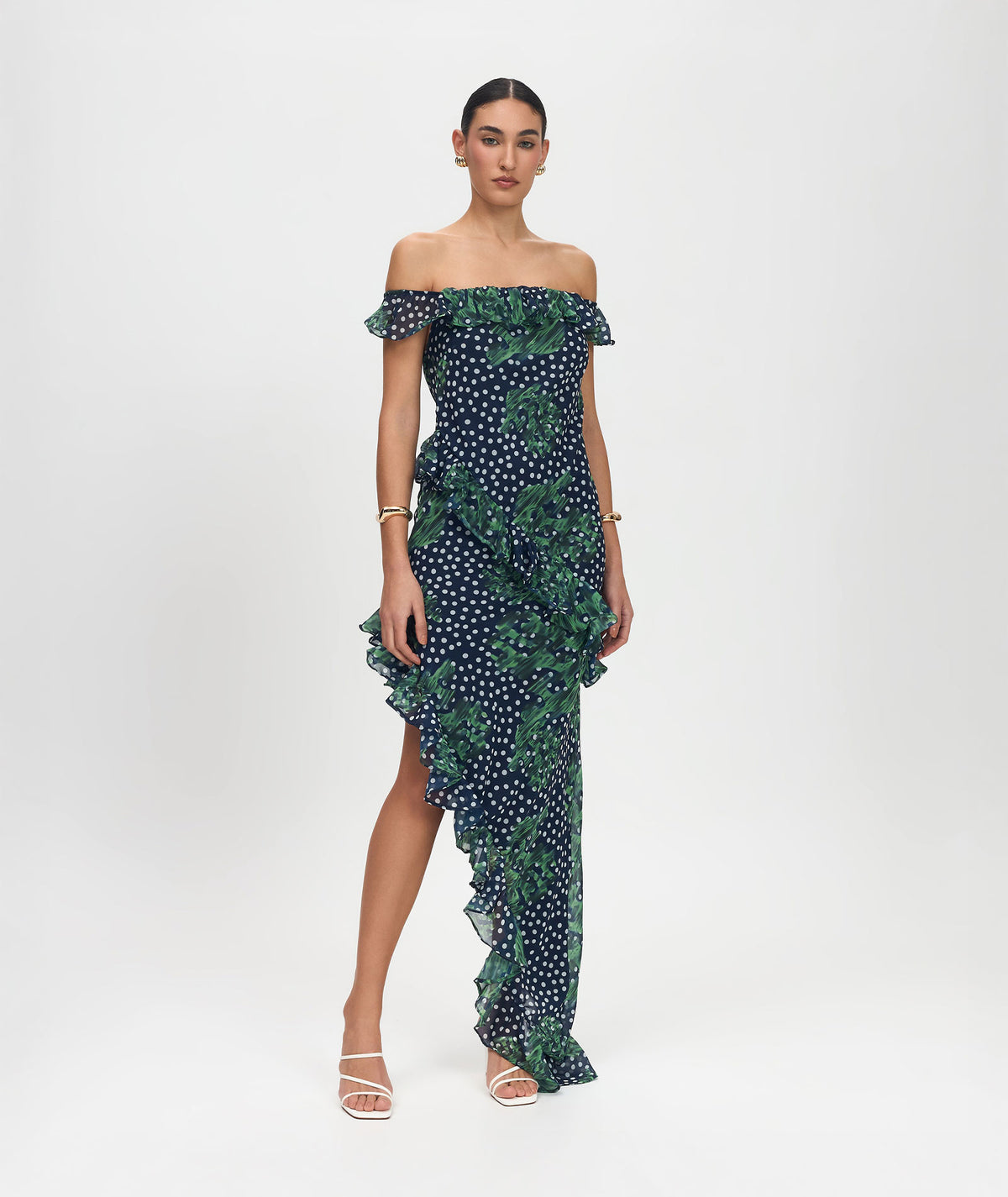 eva green blue dress printed ruffled asymmetric – Aesthet Silhouette_Ball Gowns