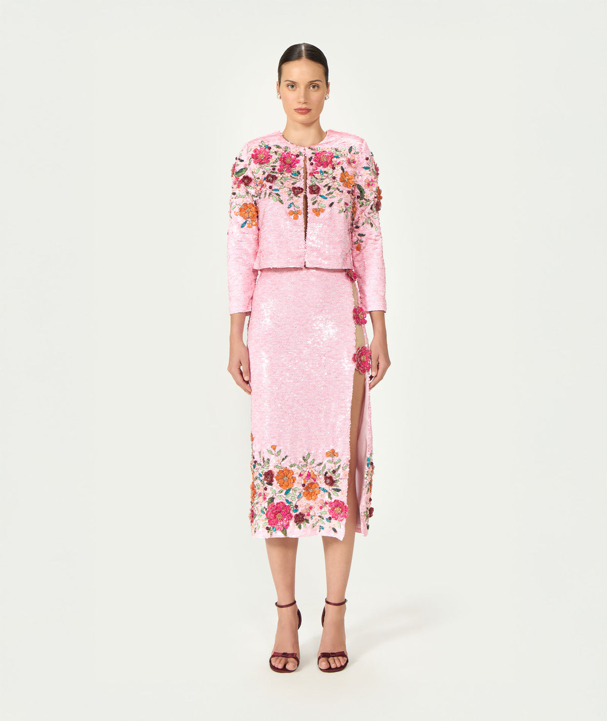 Costarellos | Pink floral sequined Crissy jacket