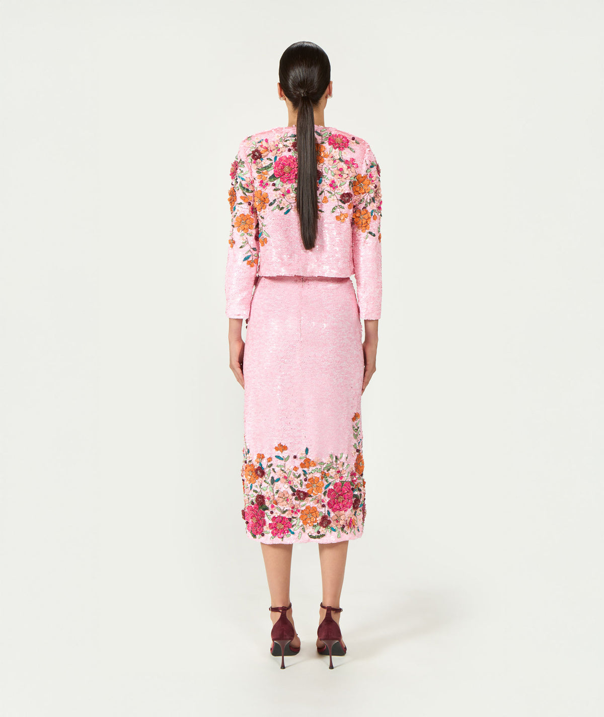 Costarellos | Pink floral sequined Crissy jacket