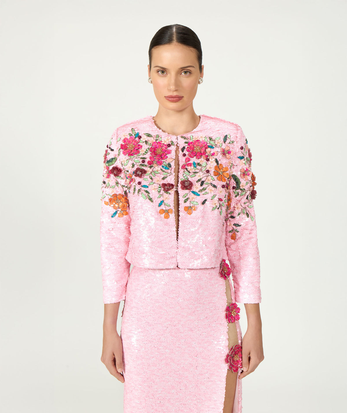 Costarellos | Pink floral sequined Crissy jacket