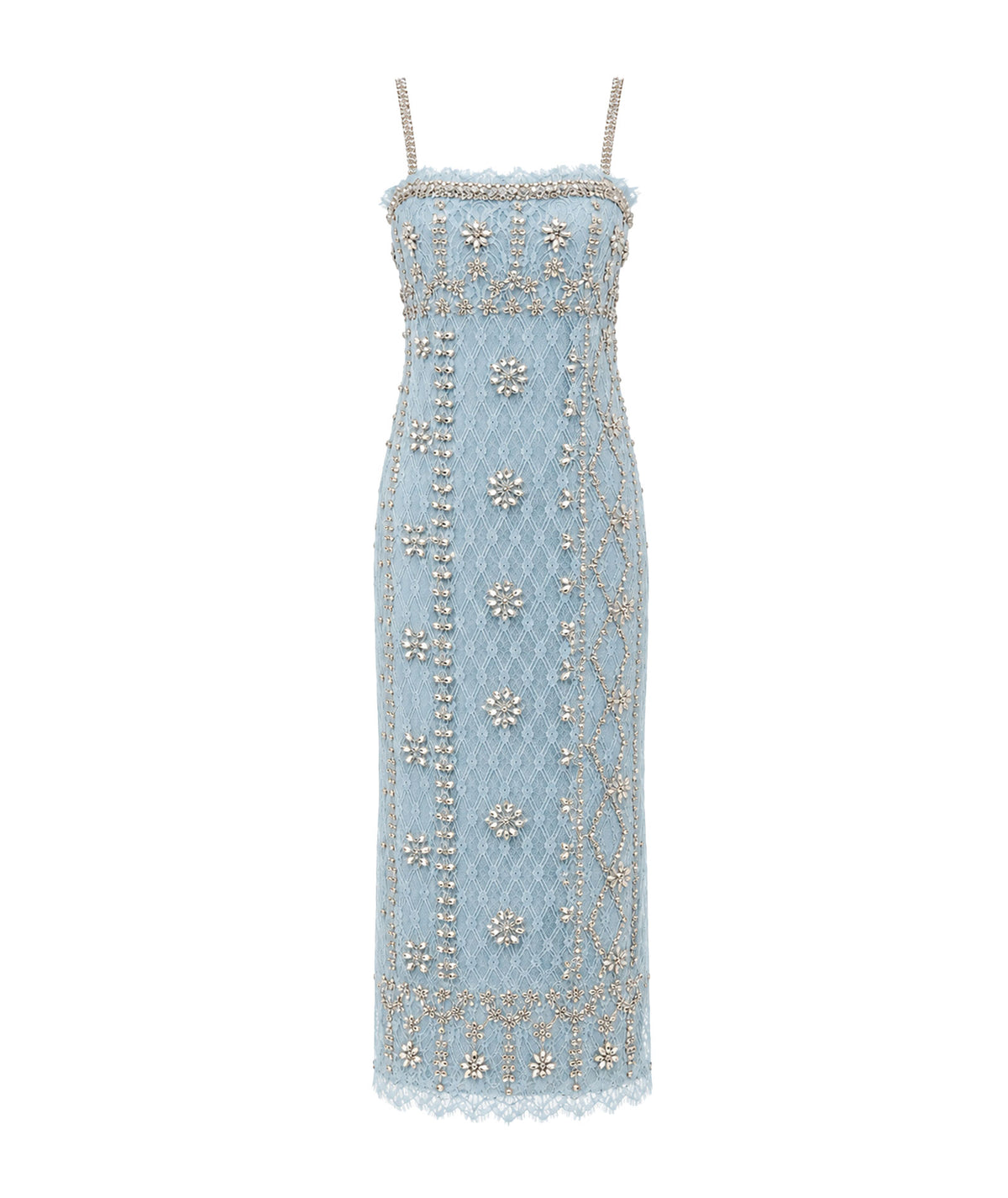 Costarellos | Light blue beaded lace Leona midi dress