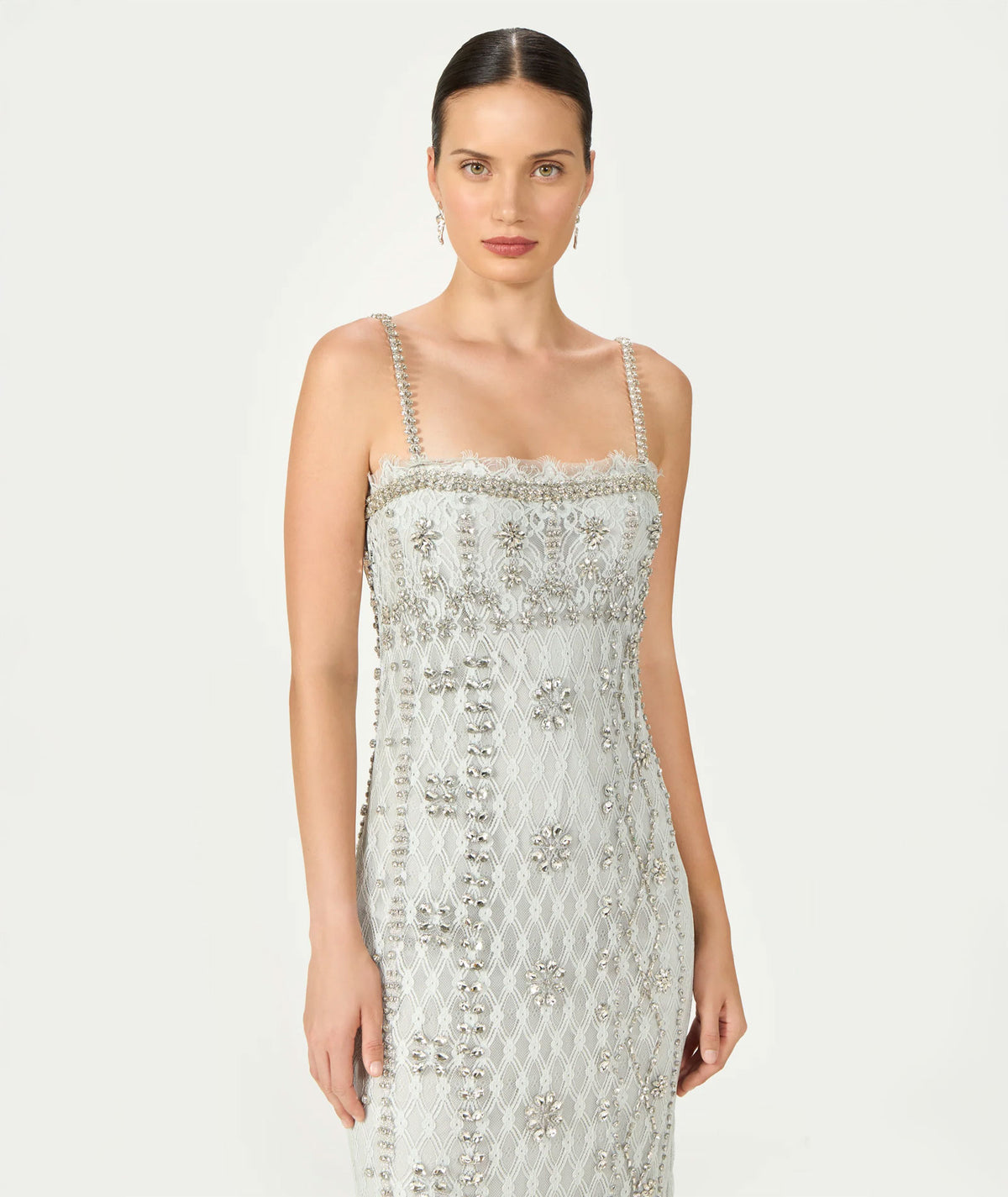Costarellos | Light blue beaded lace Leona midi dress