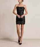 Costarellos | Black lurex satin Leya mini dress