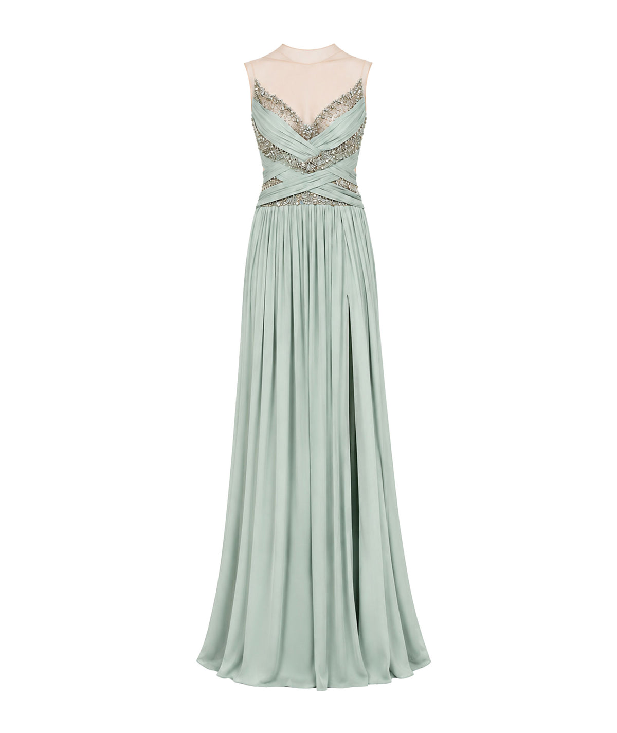 Costarellos | Mint lurex georgette crystal-embroidered Branka gown