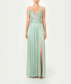 Costarellos | Mint lurex georgette crystal-embroidered Branka gown