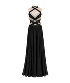 Costarellos | Black lurex georgette crystal-embroidered Avalia gown