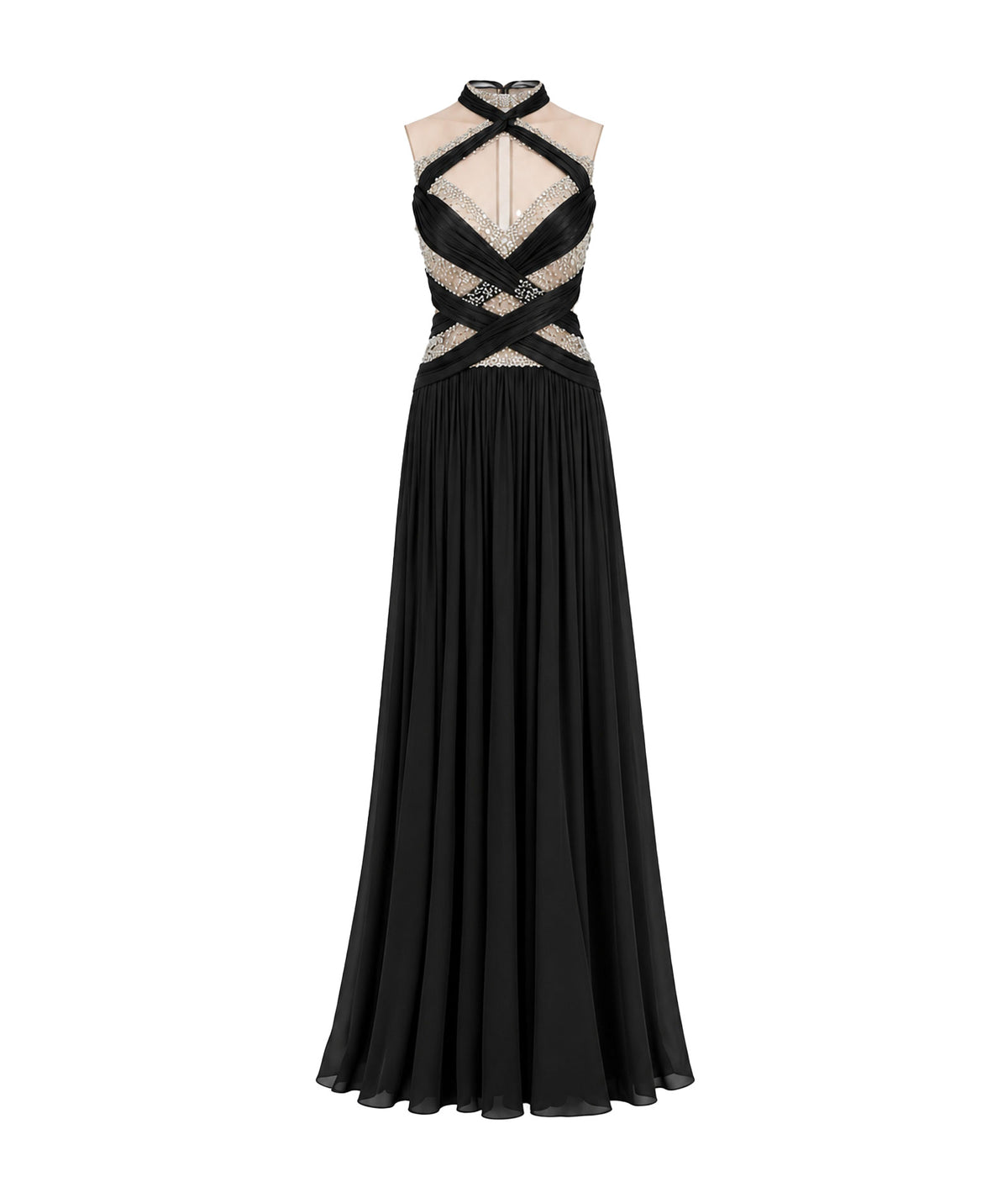 Costarellos | Black lurex georgette crystal-embroidered Avalia gown