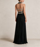 Costarellos | Black lurex georgette crystal-embroidered Avalia gown