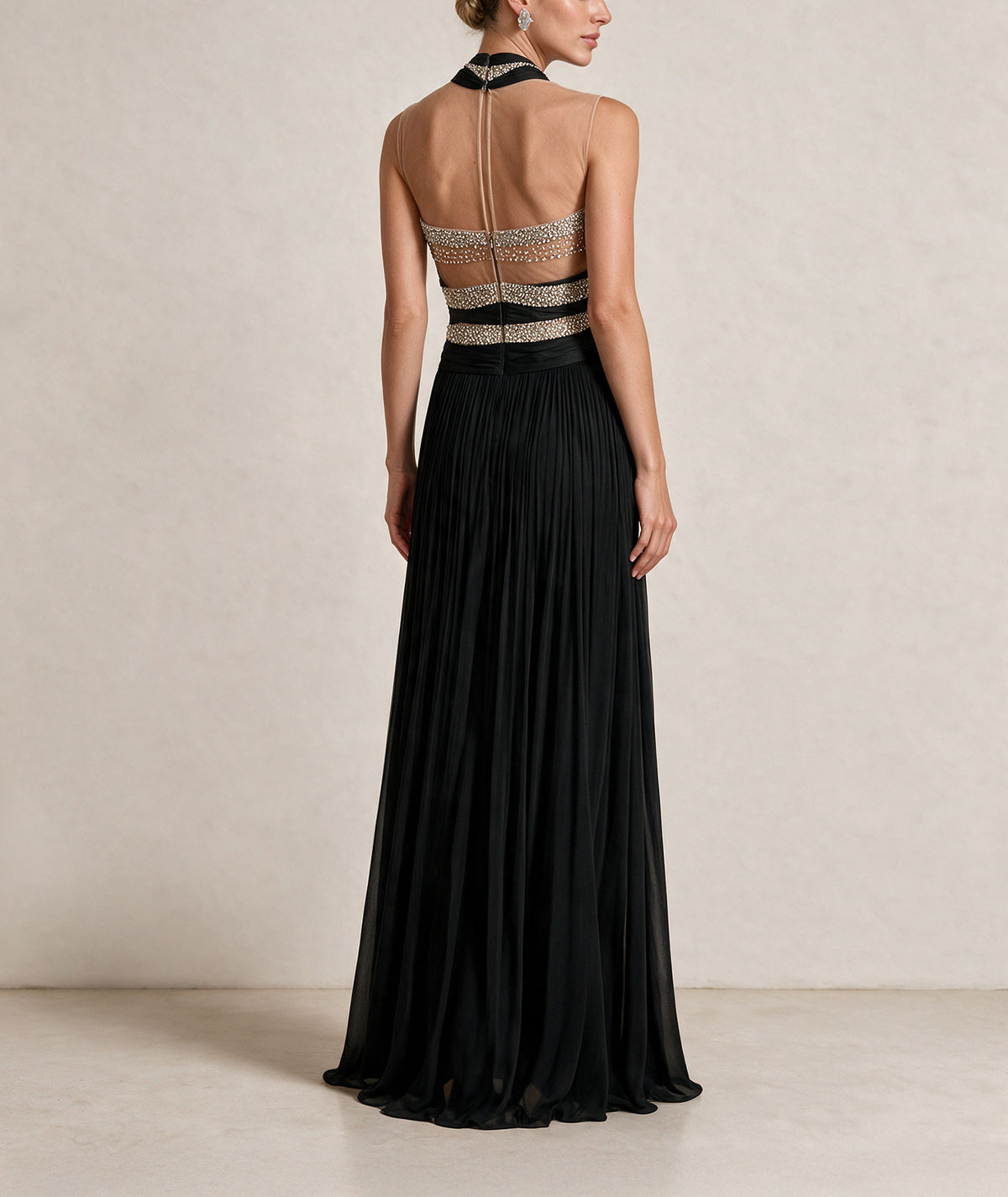 Costarellos | Black lurex georgette crystal-embroidered Avalia gown