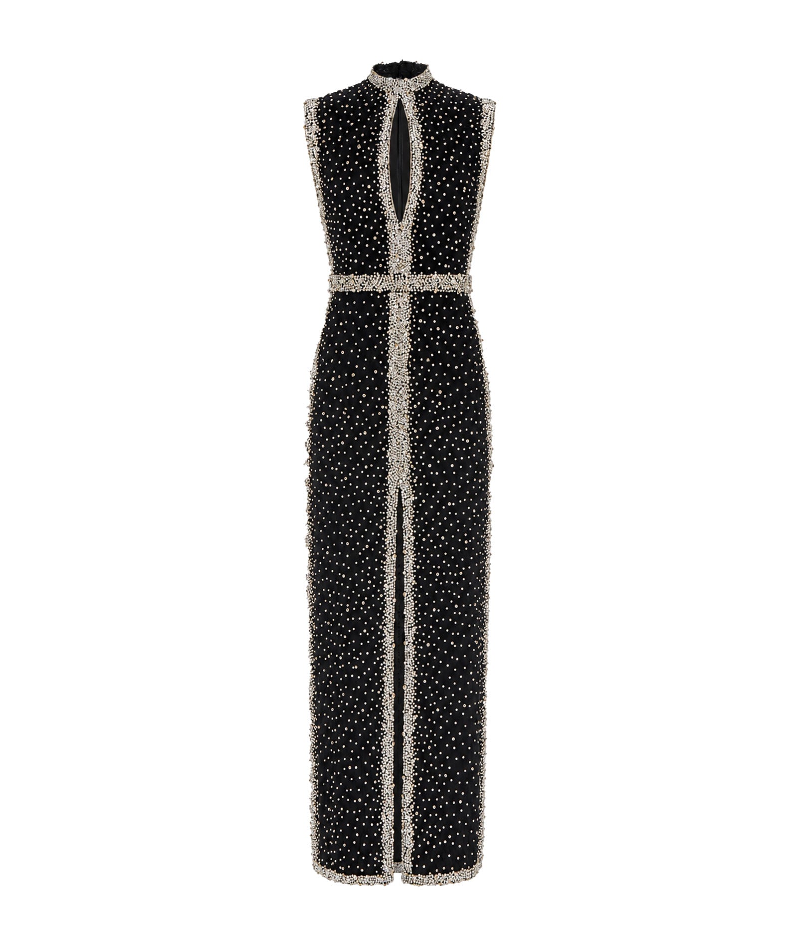 Costarellos | Black sheer crystal-embroidered Belina gown