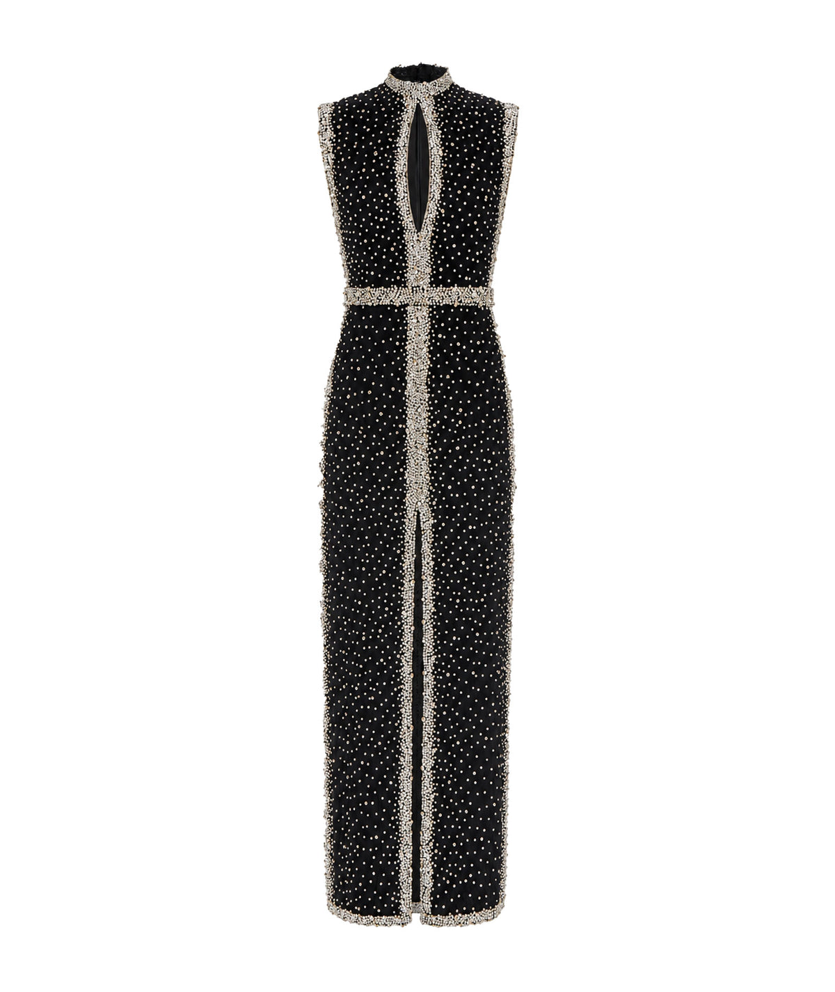 Costarellos | Black sheer crystal-embroidered Belina gown