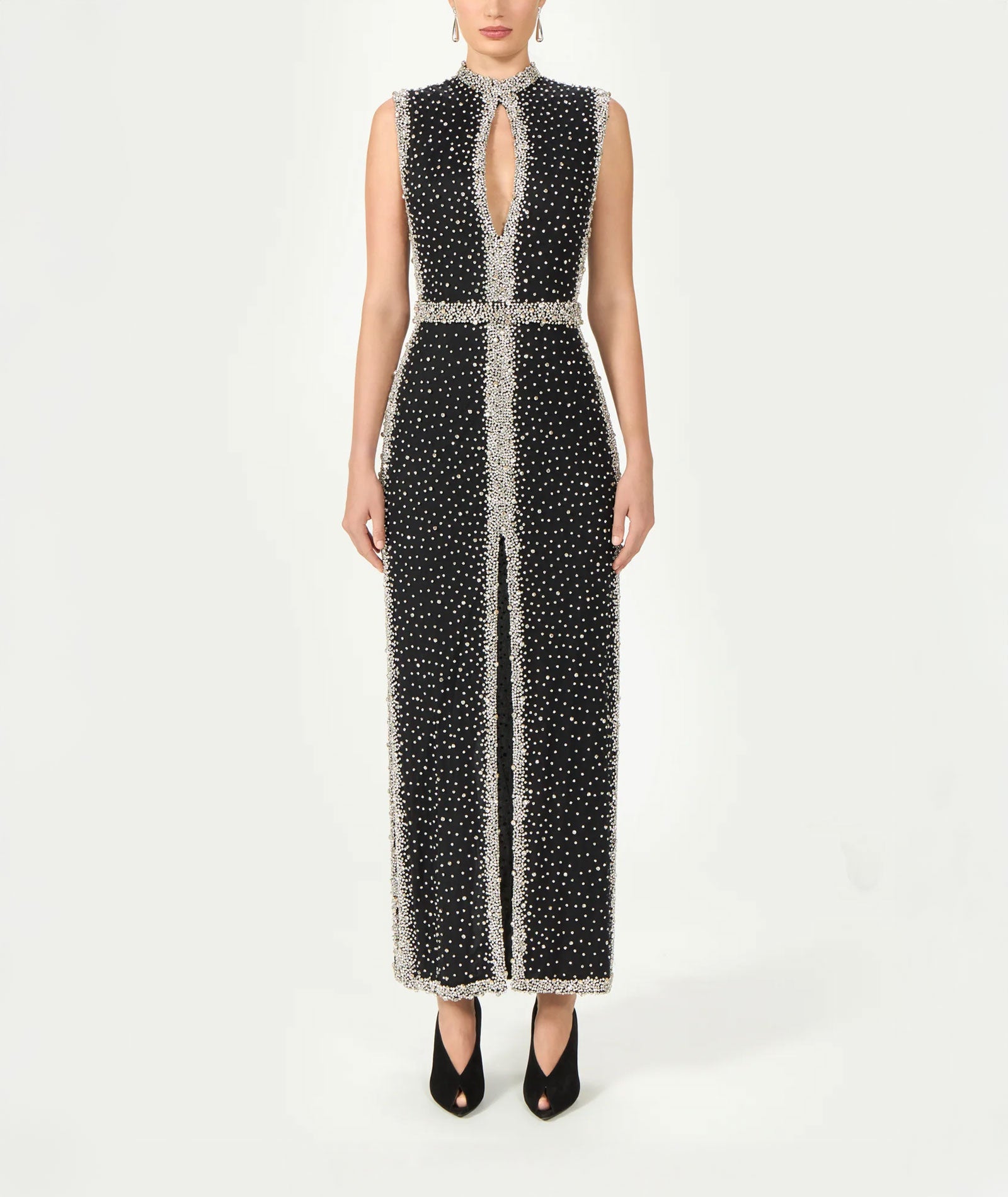 Costarellos | Black sheer crystal-embroidered Belina gown