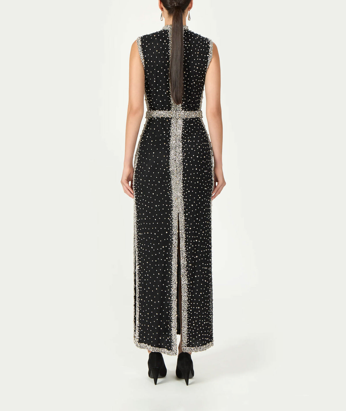 Costarellos | Black sheer crystal-embroidered Belina gown
