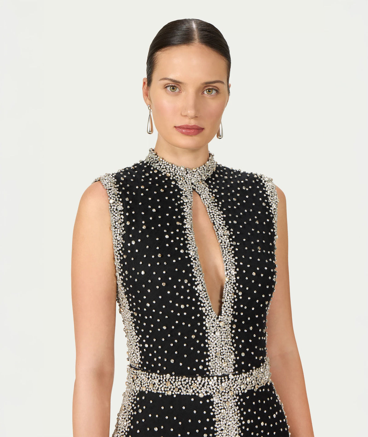 Costarellos | Black sheer crystal-embroidered Belina gown